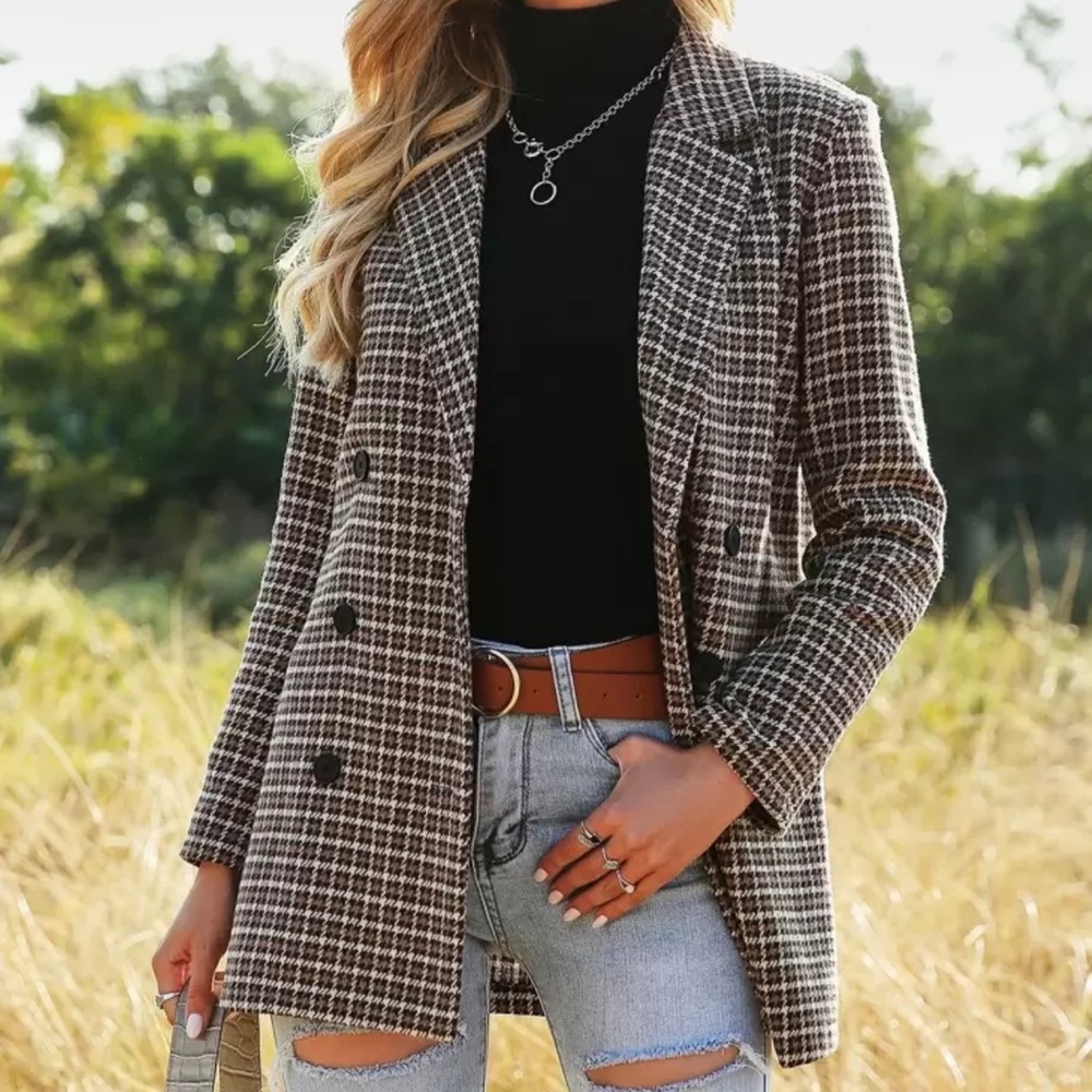 Women's Black and White Checkered Coat